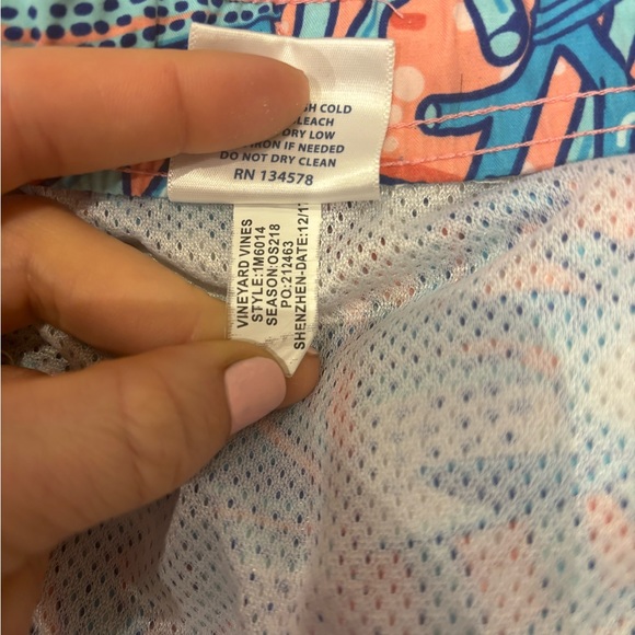 Vineyard Vines Blue and Coral Fiah Swim Trunks - Picture 4 of 9